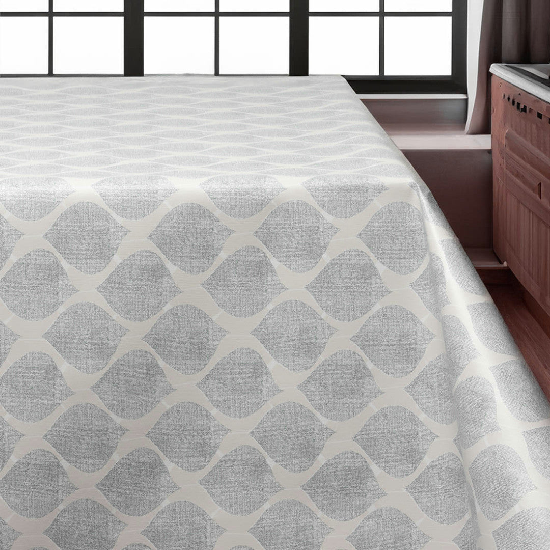 Leafy Soft Grey – breite Wachstuch Tischdecke mit sanftem grafischem Look, 160 cm