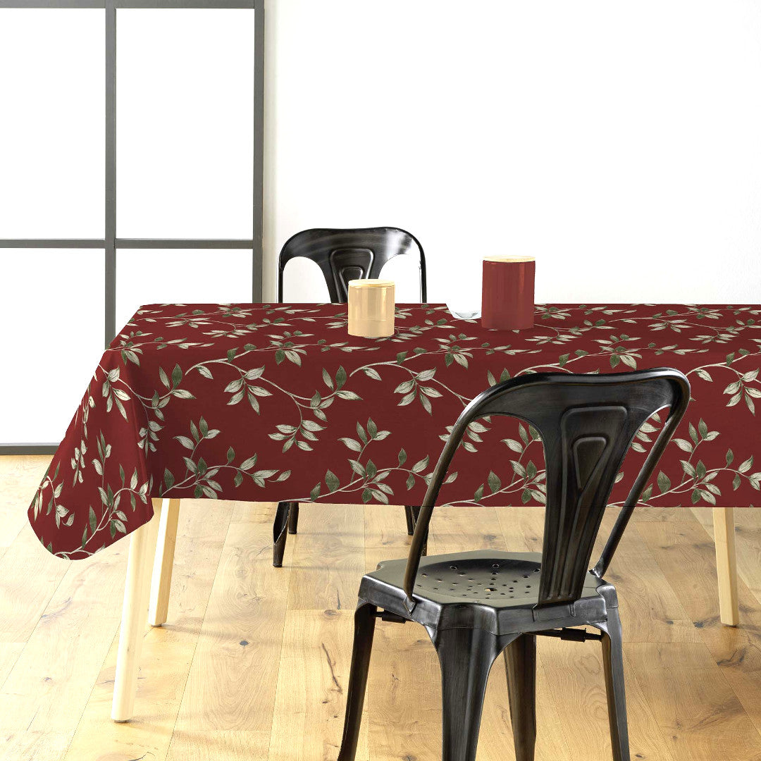 Liane Rouge – Wachstuch Tischdecke in Bordeaux mit goldenen Blattranken, Ambiente