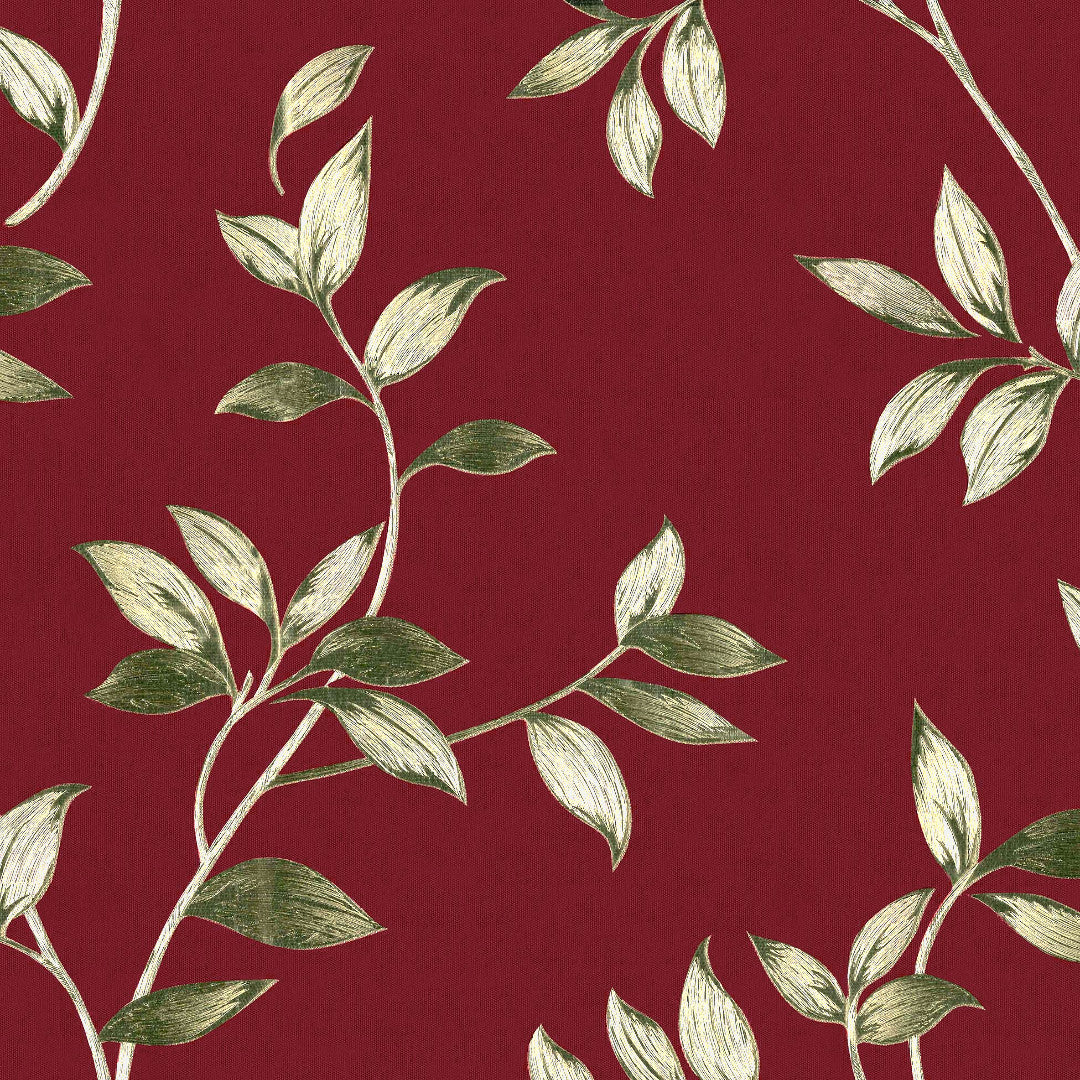Liane Rouge – Wachstuch Tischdecke in Bordeaux mit goldenen Blattranken, Muster
