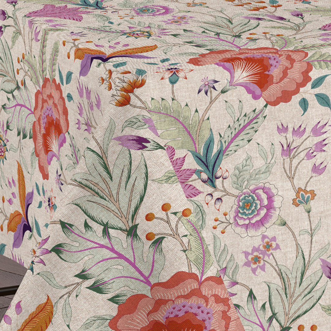 Lino Fiora – Abwaschbare Tischdecke in Leinenoptik mit Blumen, 160 cm breit, Ecke