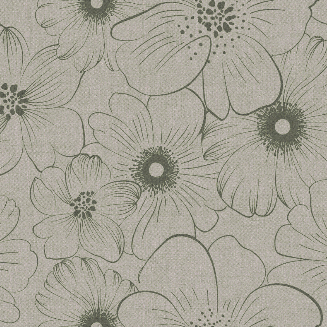 Mare Grau – Wachstuch Tischdecke mit Blumenprint und Leinenoptik, Muster