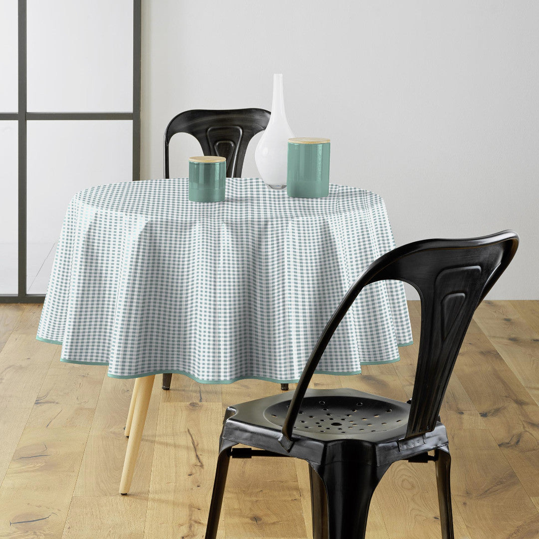Mini Vichy Sauge - Runde karierte Wachstuch-Tischdecke Ø 155 cm, Ambiente
