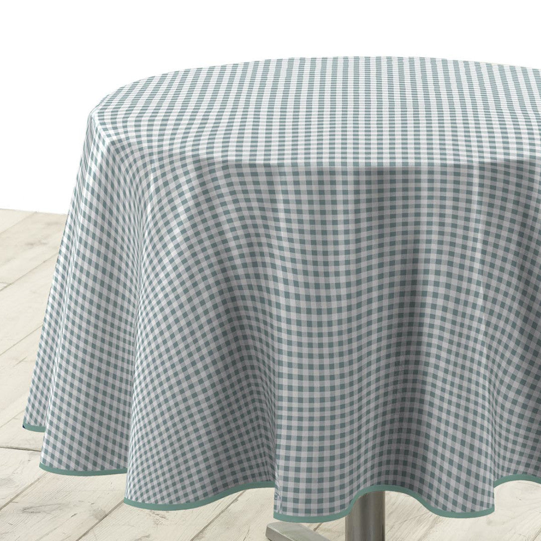 Mini Vichy Sauge - Runde karierte Wachstuch-Tischdecke Ø 155 cm