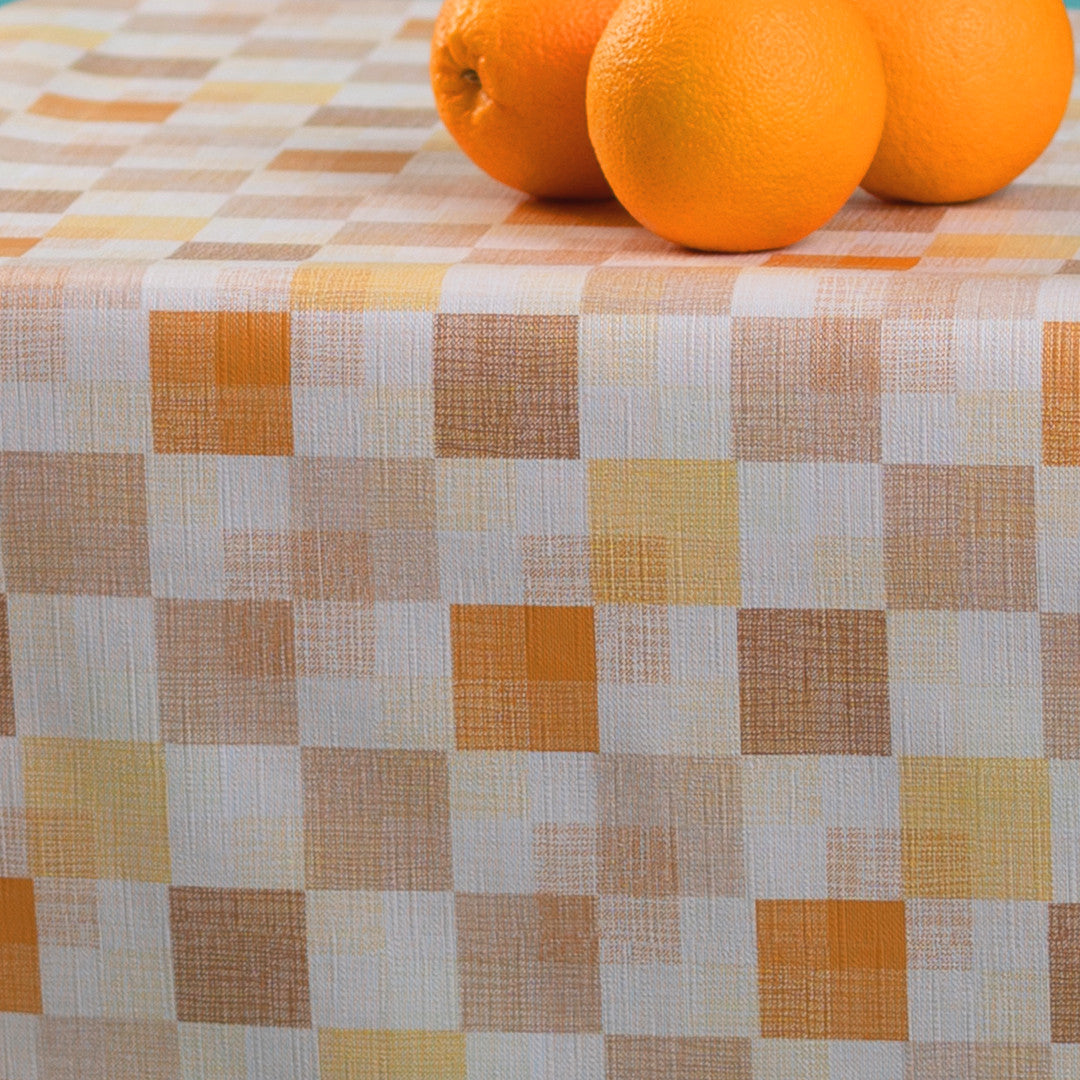 Mosaic Apricot – Karierte Wachstuch Tischdecke mit Textiloptik, Nahaufnahme