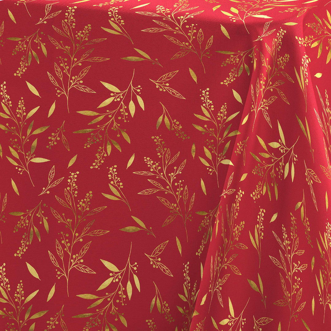 Naelle Rot/Gold - Weihnachtstischdecke mit goldenen Blättern, 140 x 240 cm, Muster