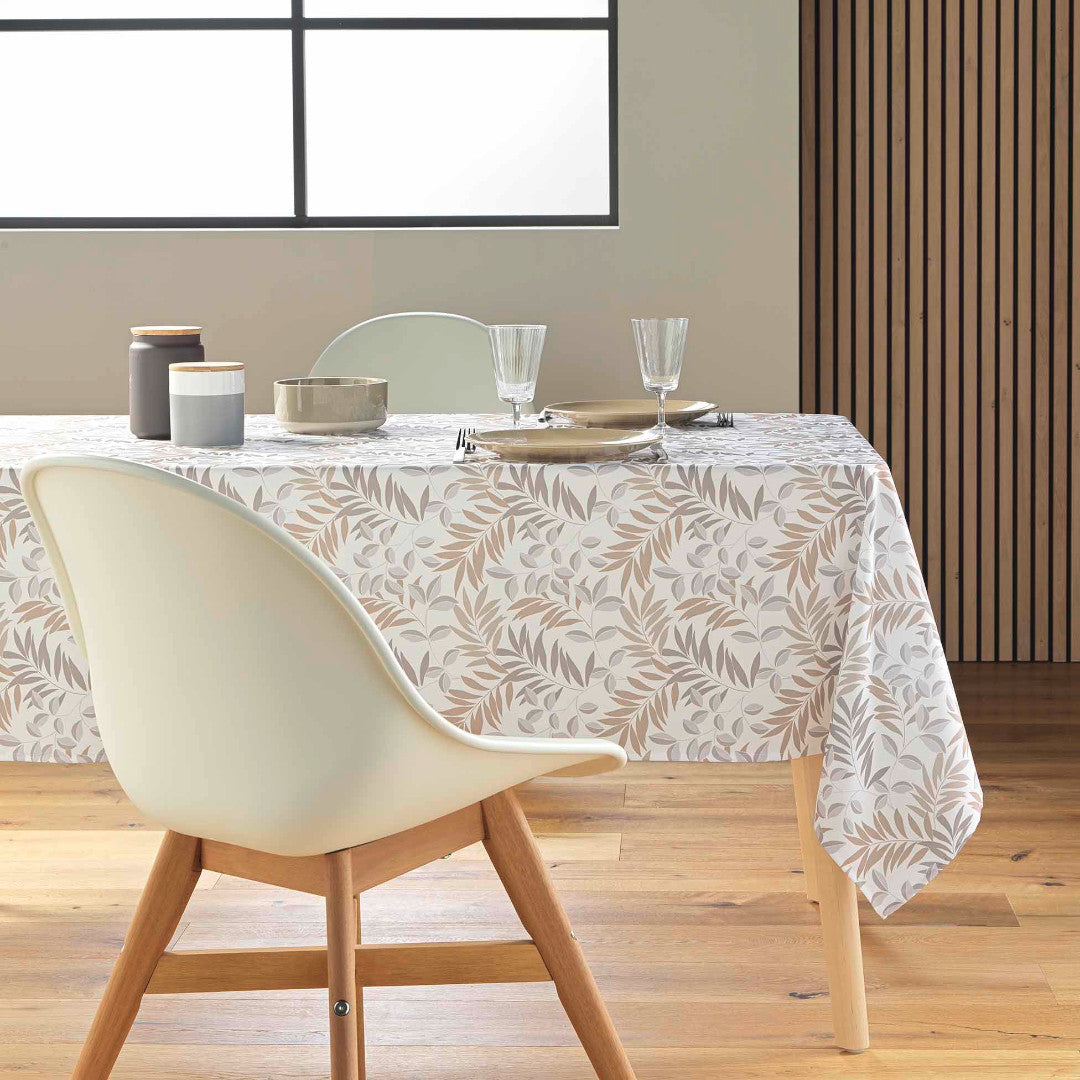 Nedelia Natural - 145 x 240 cm, rechteckige Tischdecke mit Blattmuster, Ambienteaufnahme