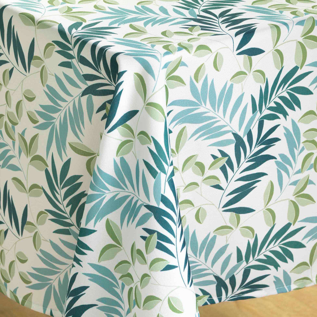 Nedelia Sage – 145 x 240 cm, rechteckige Tischdecke mit Blattmuster, Ecke