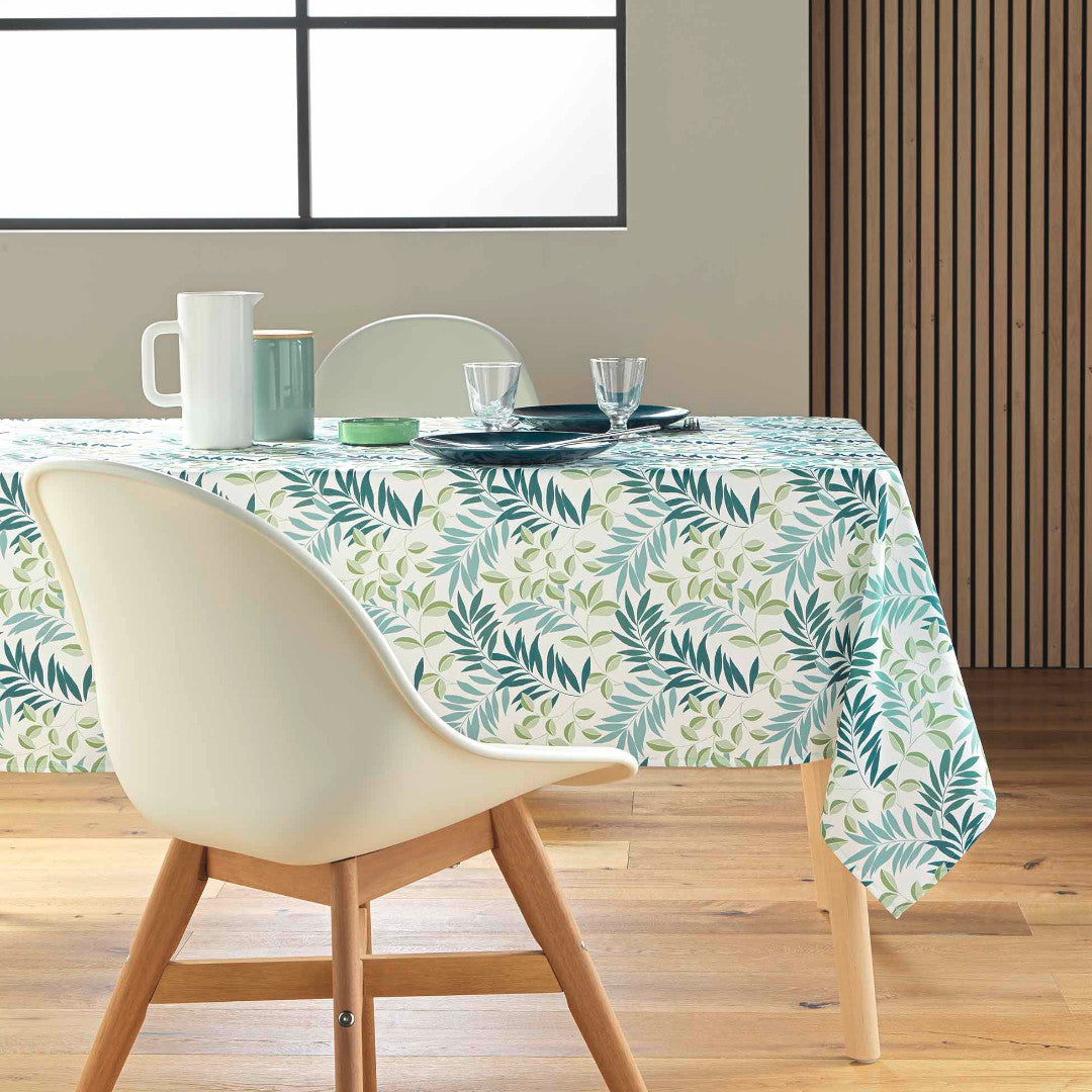 Nedelia Sage – 145 x 240 cm, rechteckige Tischdecke mit Blattmuster, Ambienteaufnahme