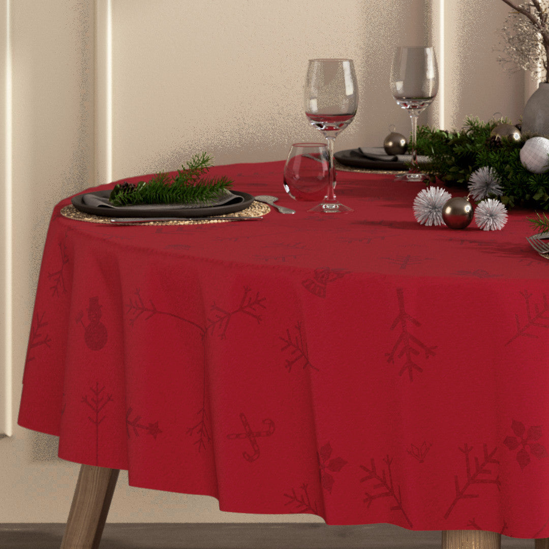 Engholm Noel damastgewebte runde Weihnachtstischdecke, rot - Ø 250 cm