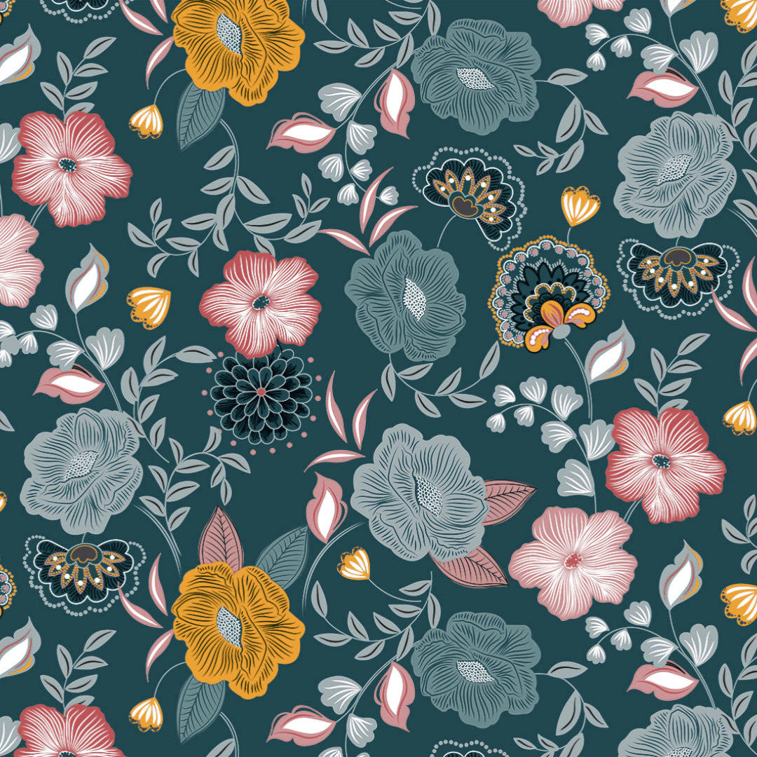 Nordfavn Chouchou Grün – Wachstuch Tischdecke mit dekorativem Blumenprint, Muster
