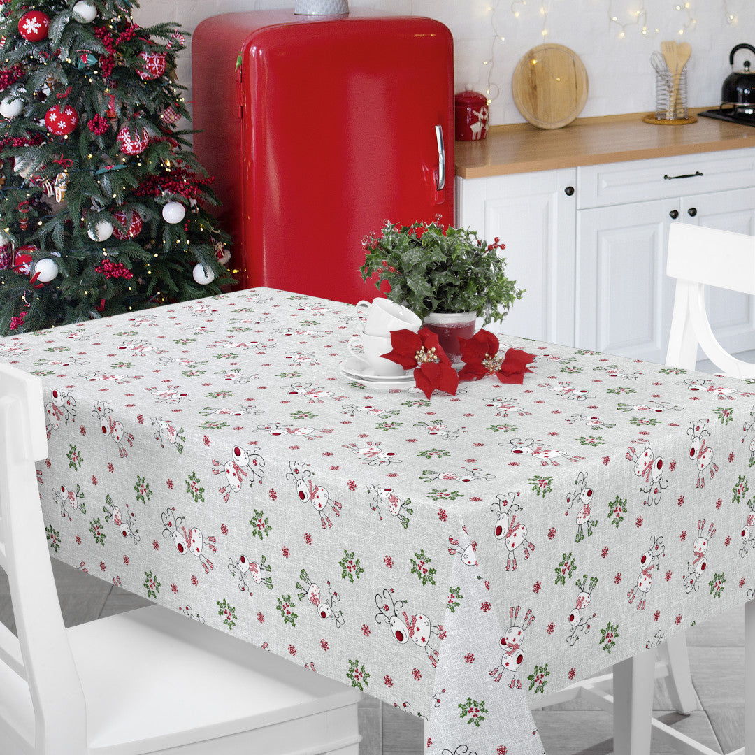 Nordfavn Ciervos Navidad – Wachstuch Tischdecke für Weihnachten mit süßen Rentieren, Ambiente
