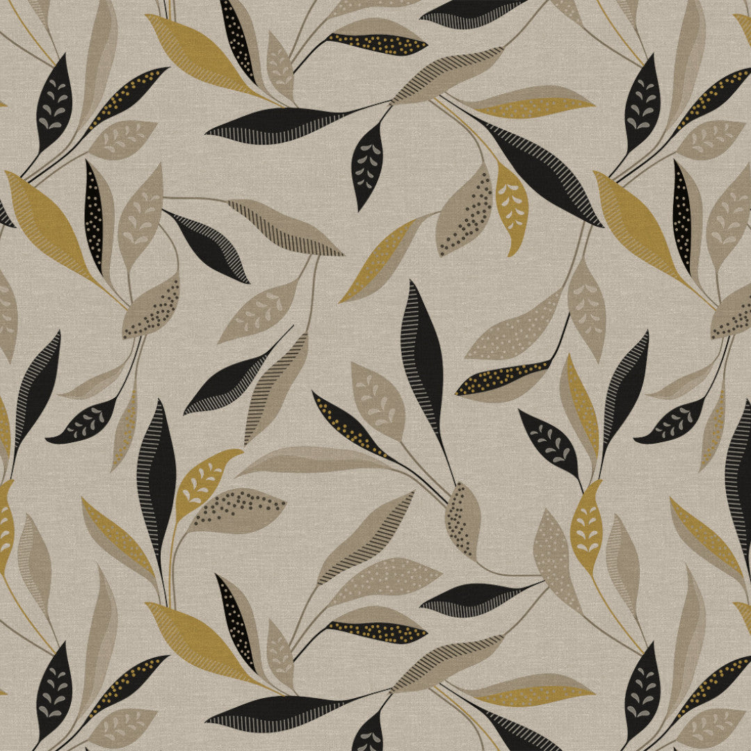 Nordfavn Class Beige - Runde Wachstuch Tischdecke mit grafischem Blattmuster