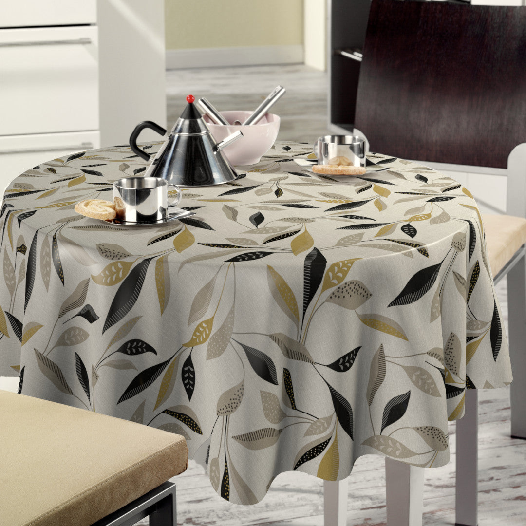 Nordfavn Class Beige - Wachstuch Tischdecke mit grafischem Blattmuster