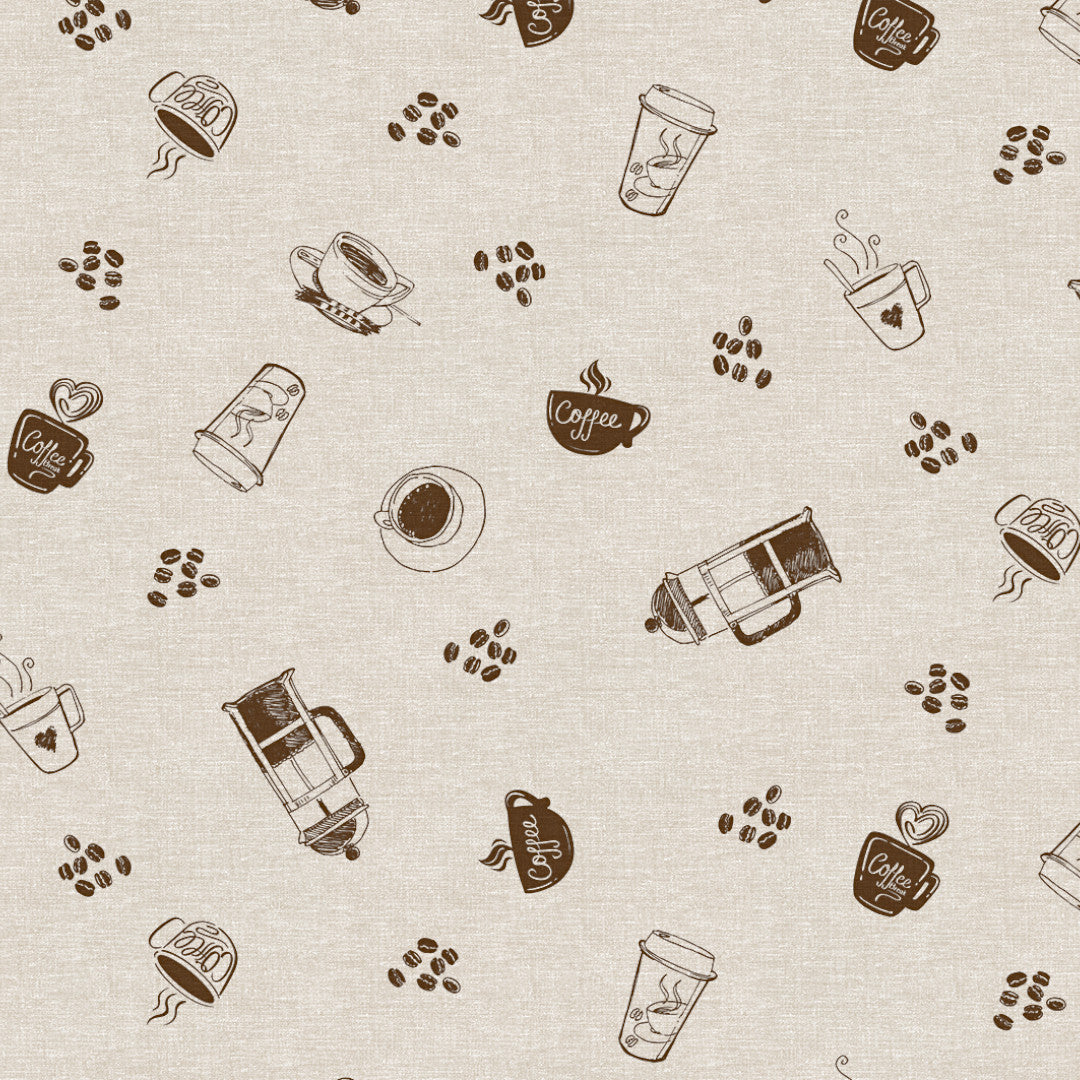 Nordfavn Coffee Time Beige – Wachstuch Tischdecke mit gemütlichem Kaffeemotiv, Muster