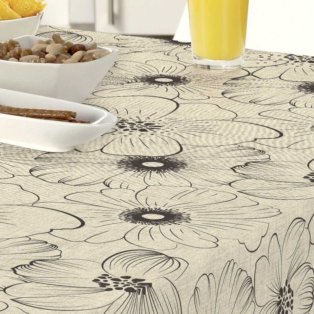 Nordfavn Cologne Beige - Wachstuch Tischdecke mit Linienblume in Leinenoptik, Details