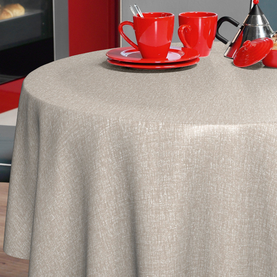 Nordfavn Fine Weave Linen – Geprägte runde Wachstuch-Tischdecke mit dezenter Textiloptik