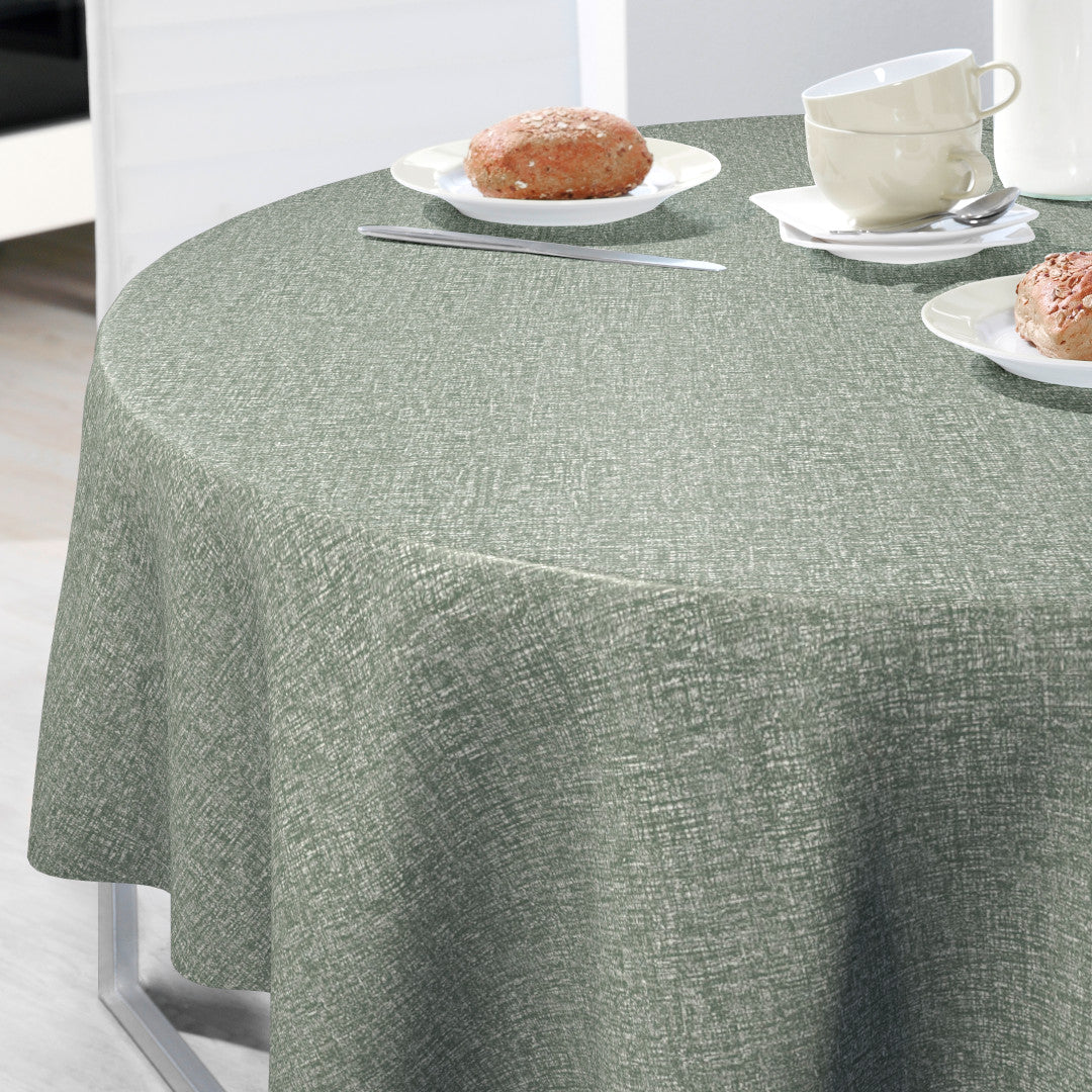 Nordfavn Fine Weave Moss – Geprägte runde Wachstuch-Tischdecke mit dezenter Textiloptik