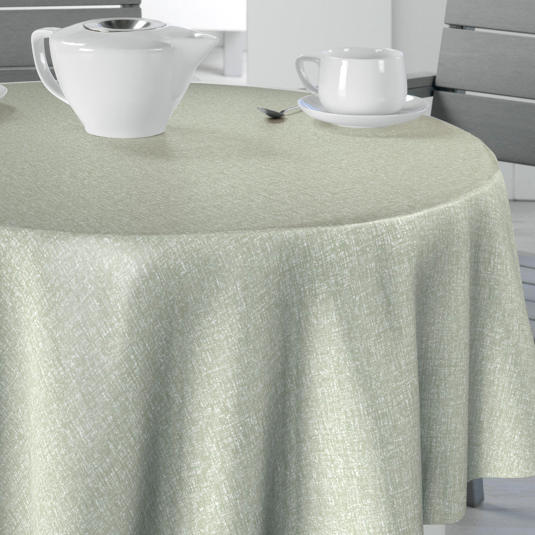 Nordfavn Fine Weave Sage – Glatte runde Wachstuch-Tischdecke mit dezenter Textiloptik