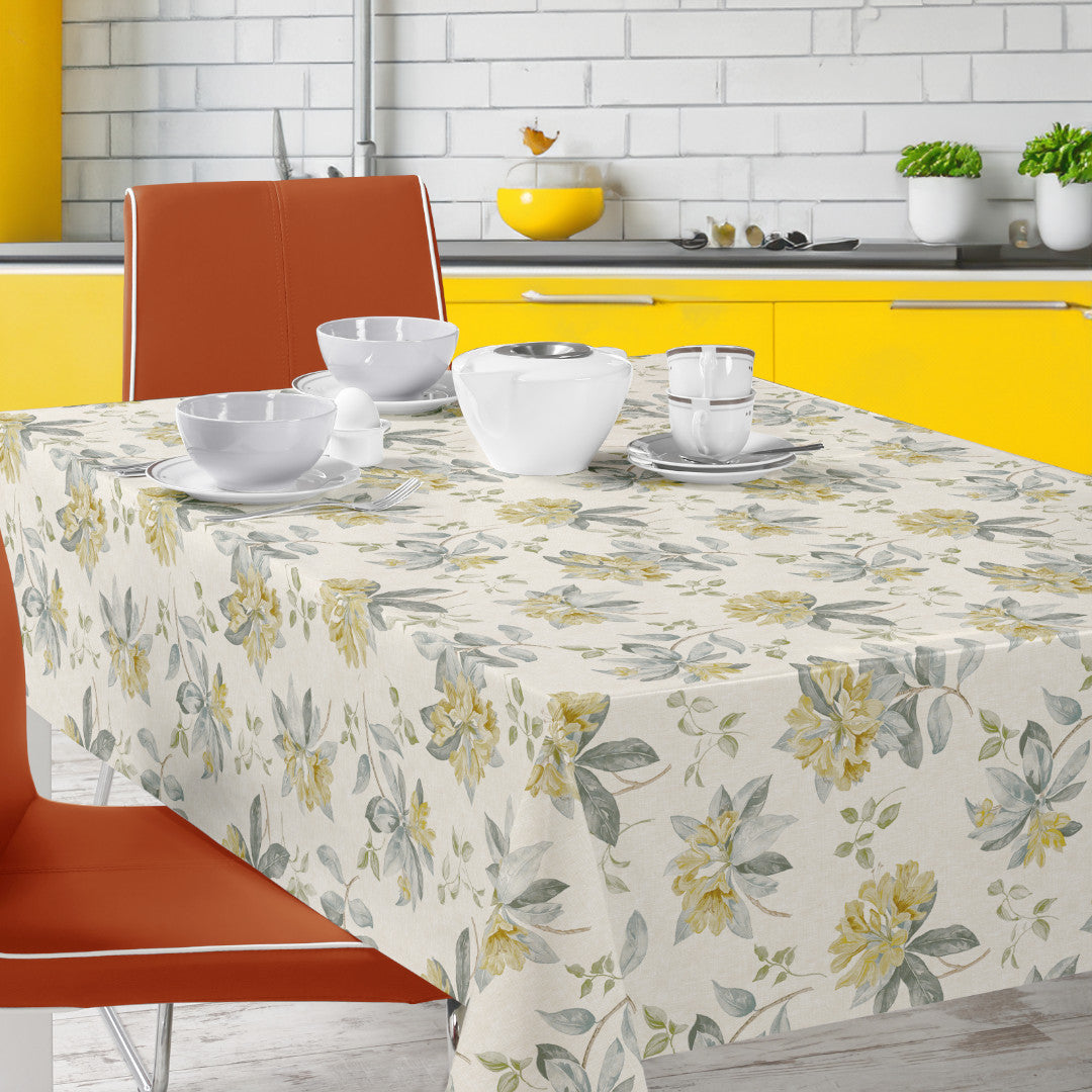Nordfavn Fruehling Gelb - Wachstuch Tischdecke mit elegantem Blumenprint, modernes Ambiente