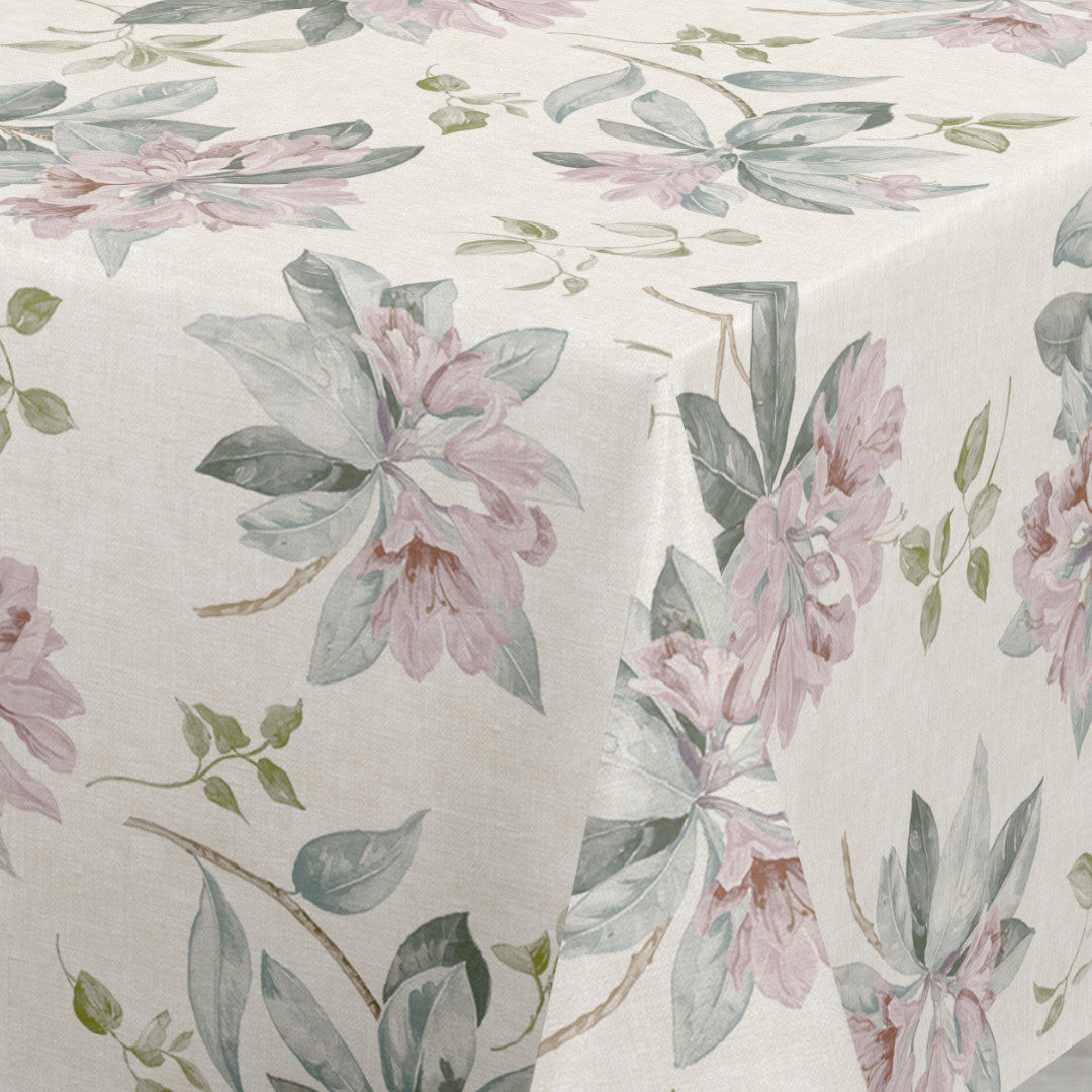 Nordfavn Fruehling Rosa - Wachstuch Tischdecke mit zartem Blumenprint, Ecke