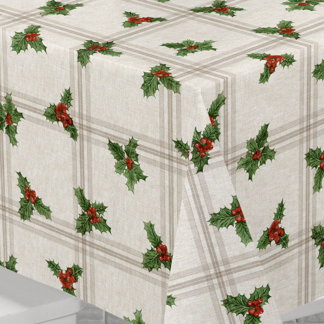 Nordfavn Houx de Noël – Klassische Wachstuch Tischdecke für Weihnachten mit Stechpalme