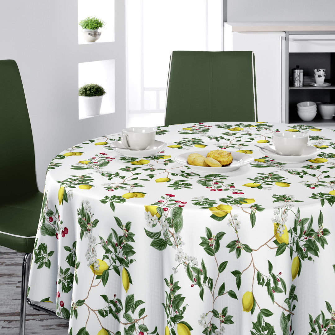 Nordfavn Lemon Cherry – Runde Wachstuch-Tischdecke mit Zitronen und Kirschen