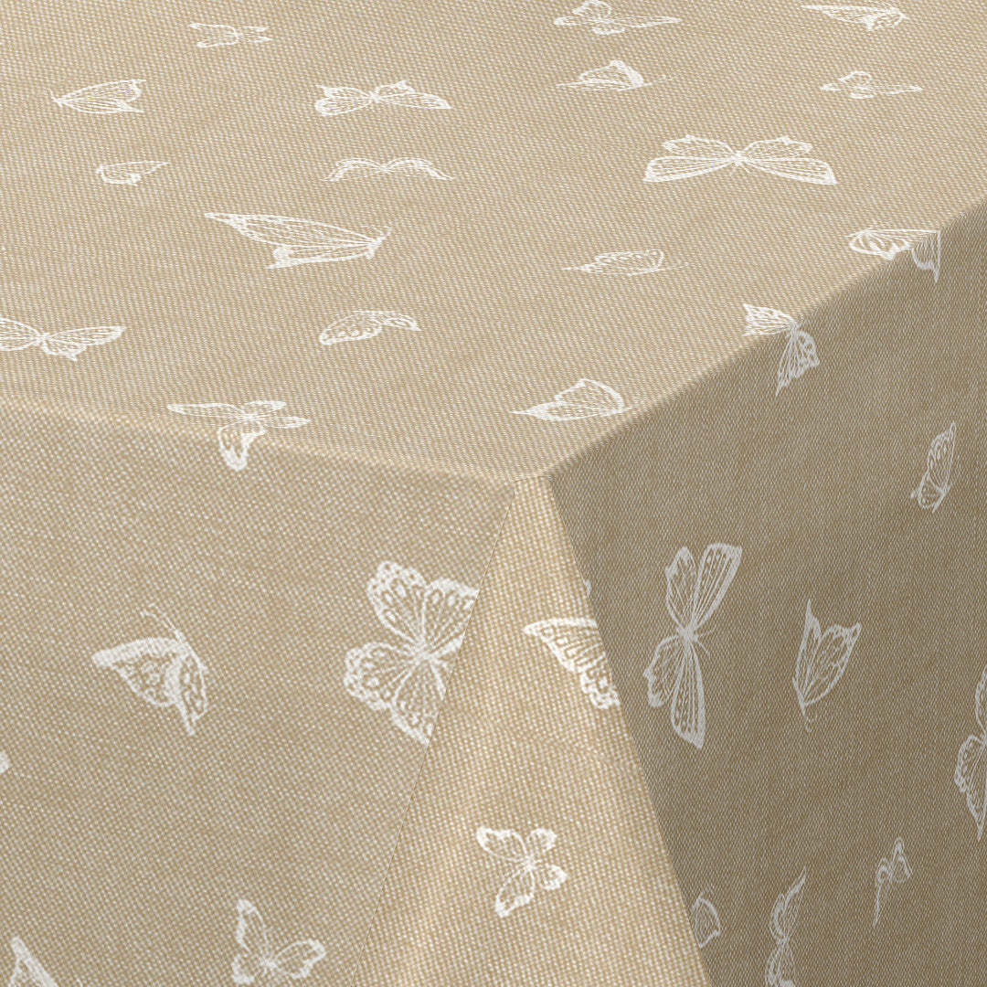 Nordfavn Mariposas Beige - Wachstuch Tischdecke mit Schmetterlingen, Ecke