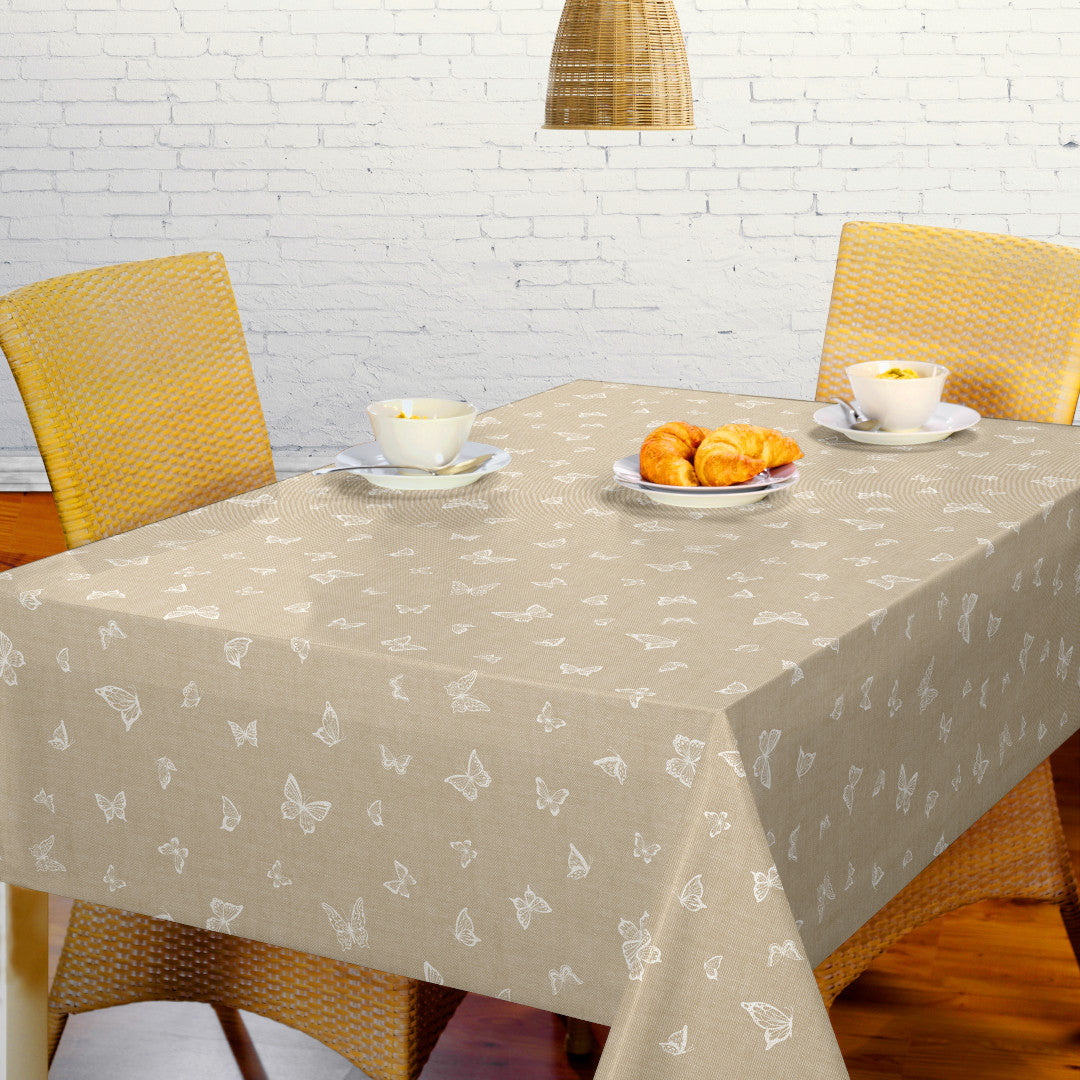 Nordfavn Mariposas Beige - Wachstuch Tischdecke mit Schmetterlingen, Ambiente