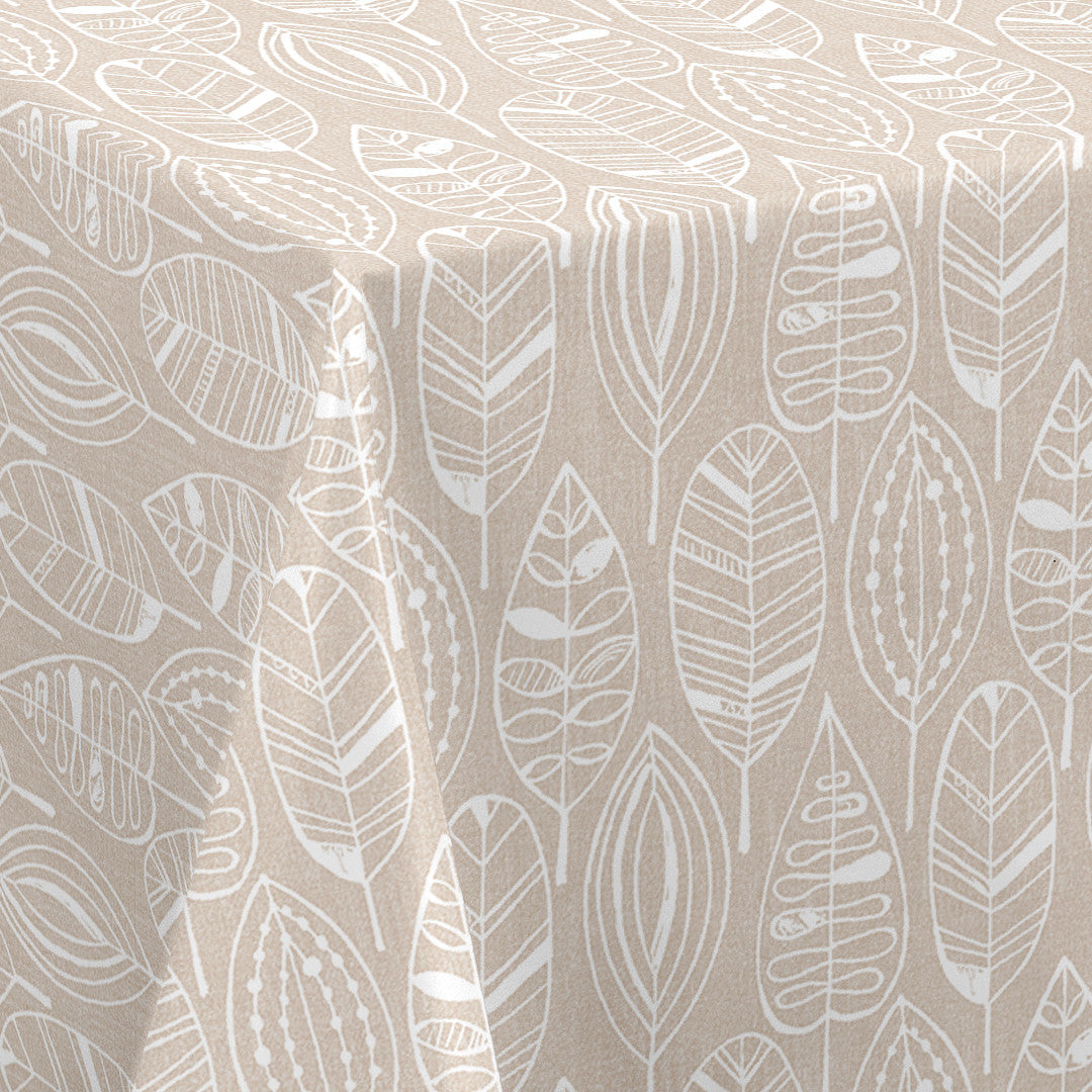 Nordfavn Nordic Leaf Sand – Wachstuch Tischdecke mit stilisiertem Blattmuster, Ecke
