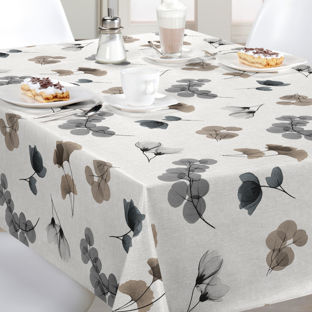 Nordfavn Organza Grau-Beige – Wachstuch Tischdecke mit Blättermuster, Ambiente