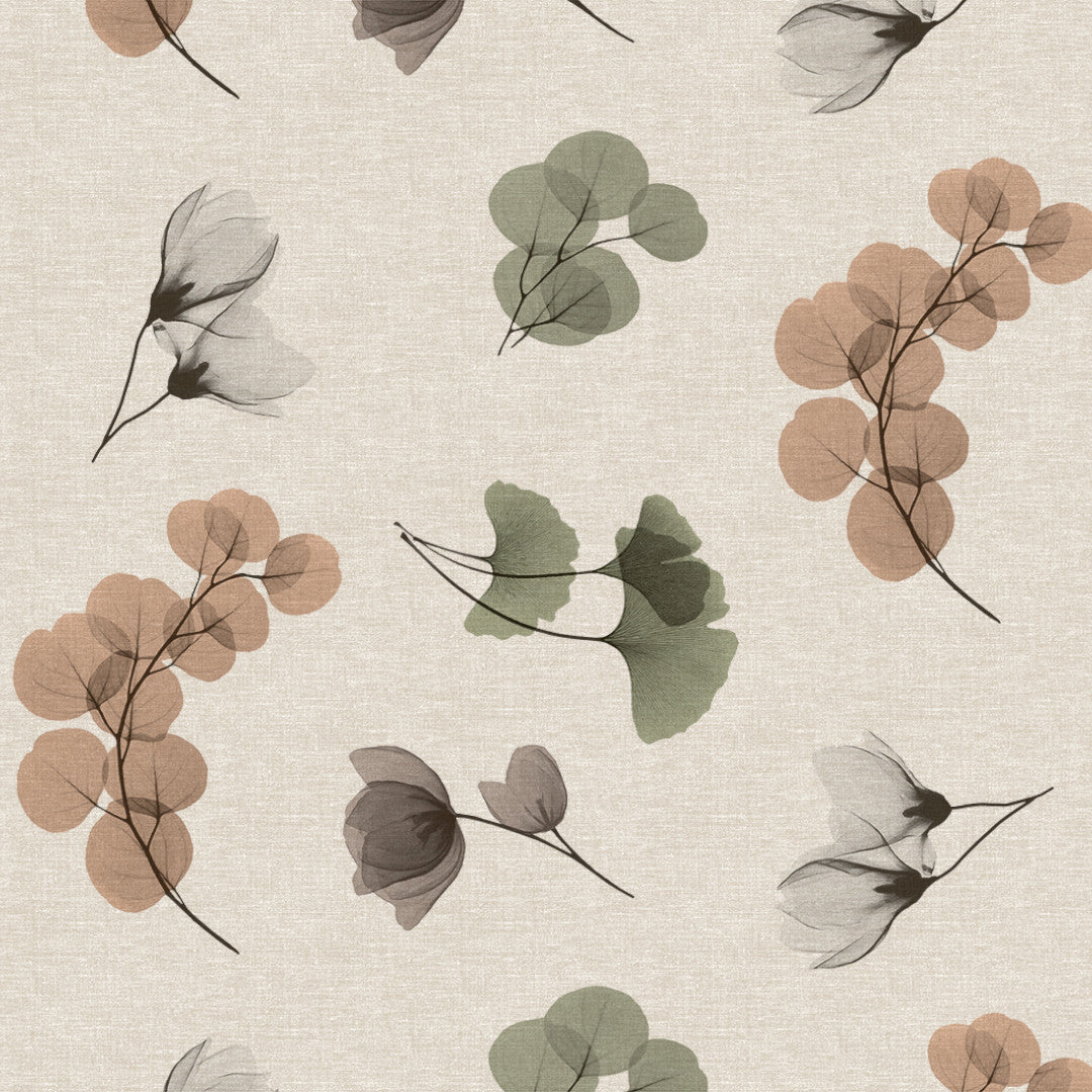 Nordfavn Organza Natur – Wachstuch Tischdecke mit leichtem Blumen- und Blattmuster, Ambiente