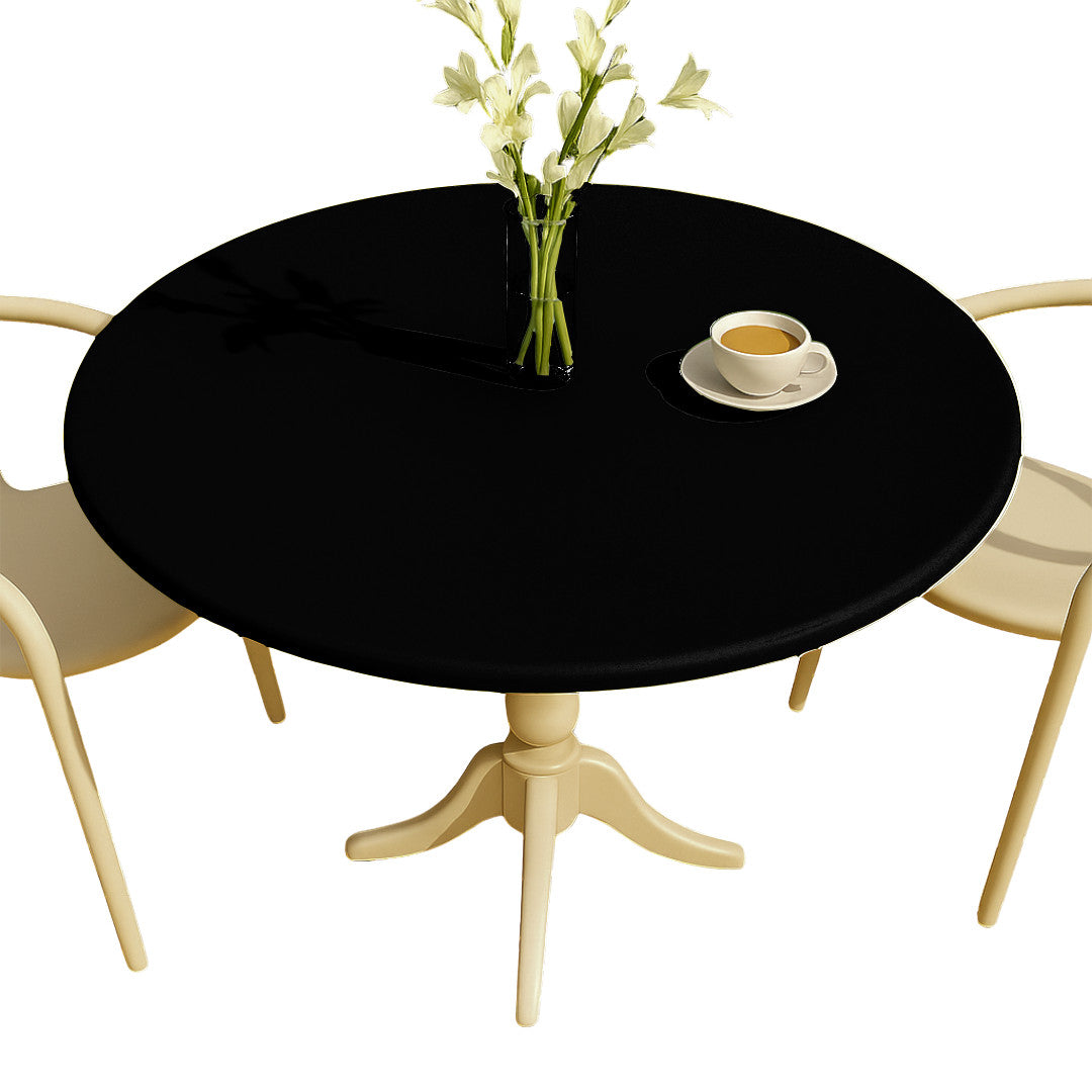 Nordfavn Uni Pirate Black - einfarbige Runde Wachstuch-Tischdecke mit Gummizug