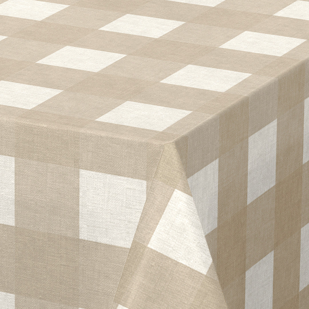 Nordfavn Royal Beige – Wachstuch Tischdecke in Beige mit Karomuster, Ecke