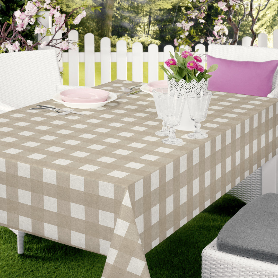 Nordfavn Royal Beige – Wachstuch Tischdecke in Beige mit Karomuster, Garten
