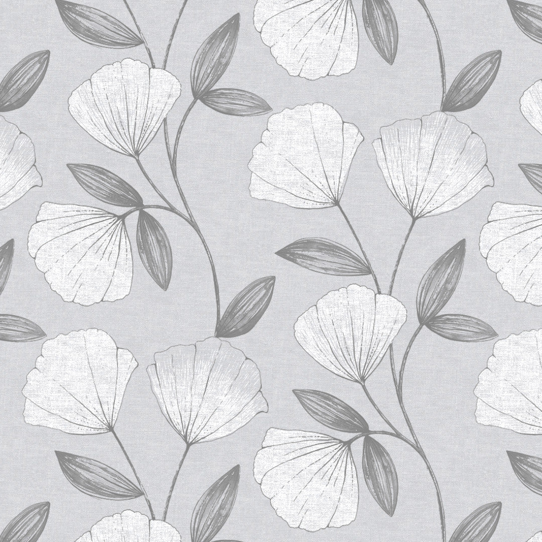 Nordfavn Shell Grau Silber – Wachstuch Tischdecke mit elegantem Blattmuster