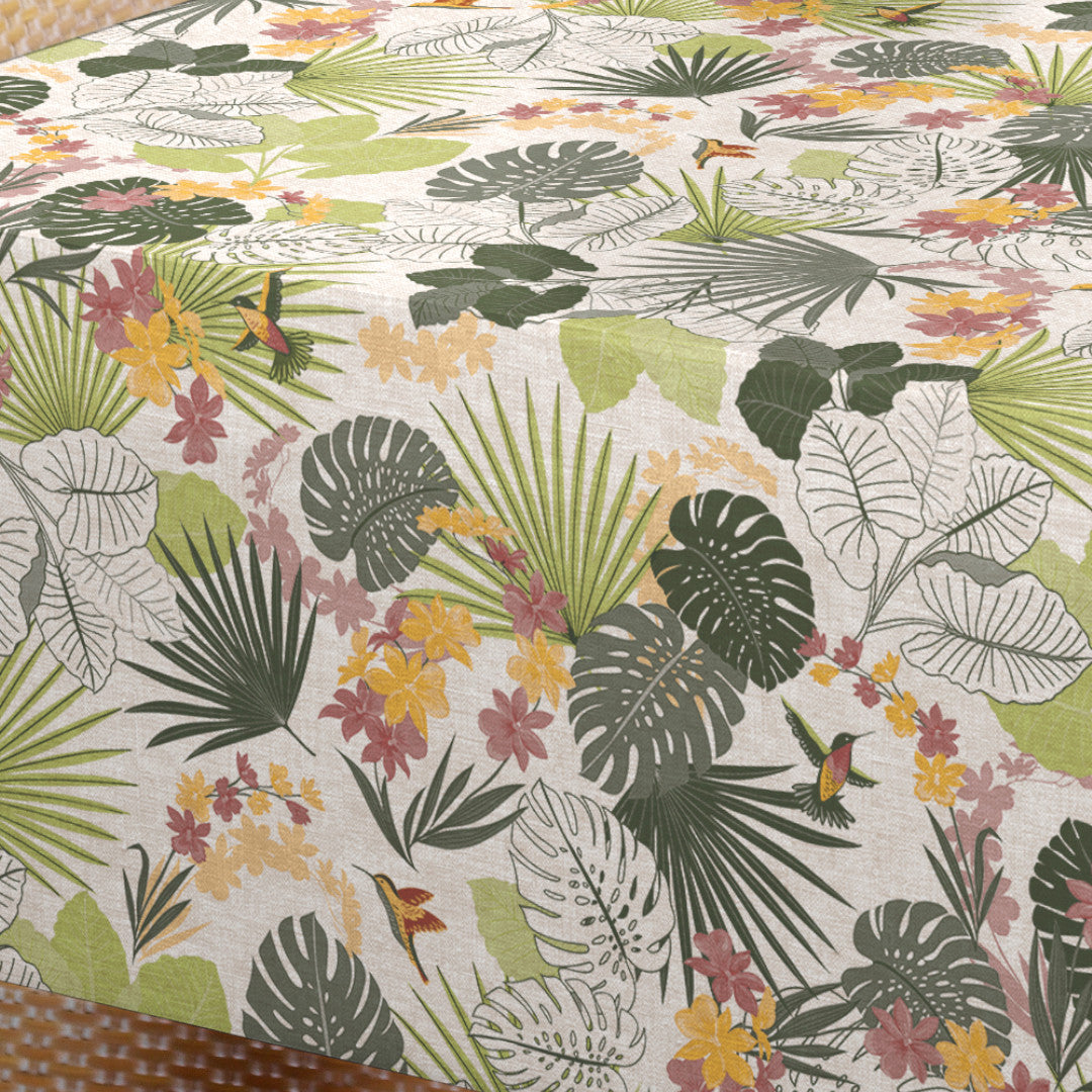 Nordfavn Tropical Kolibri – Wachstuch Tischdecke mit botanischem Muster, Nahaufnahme
