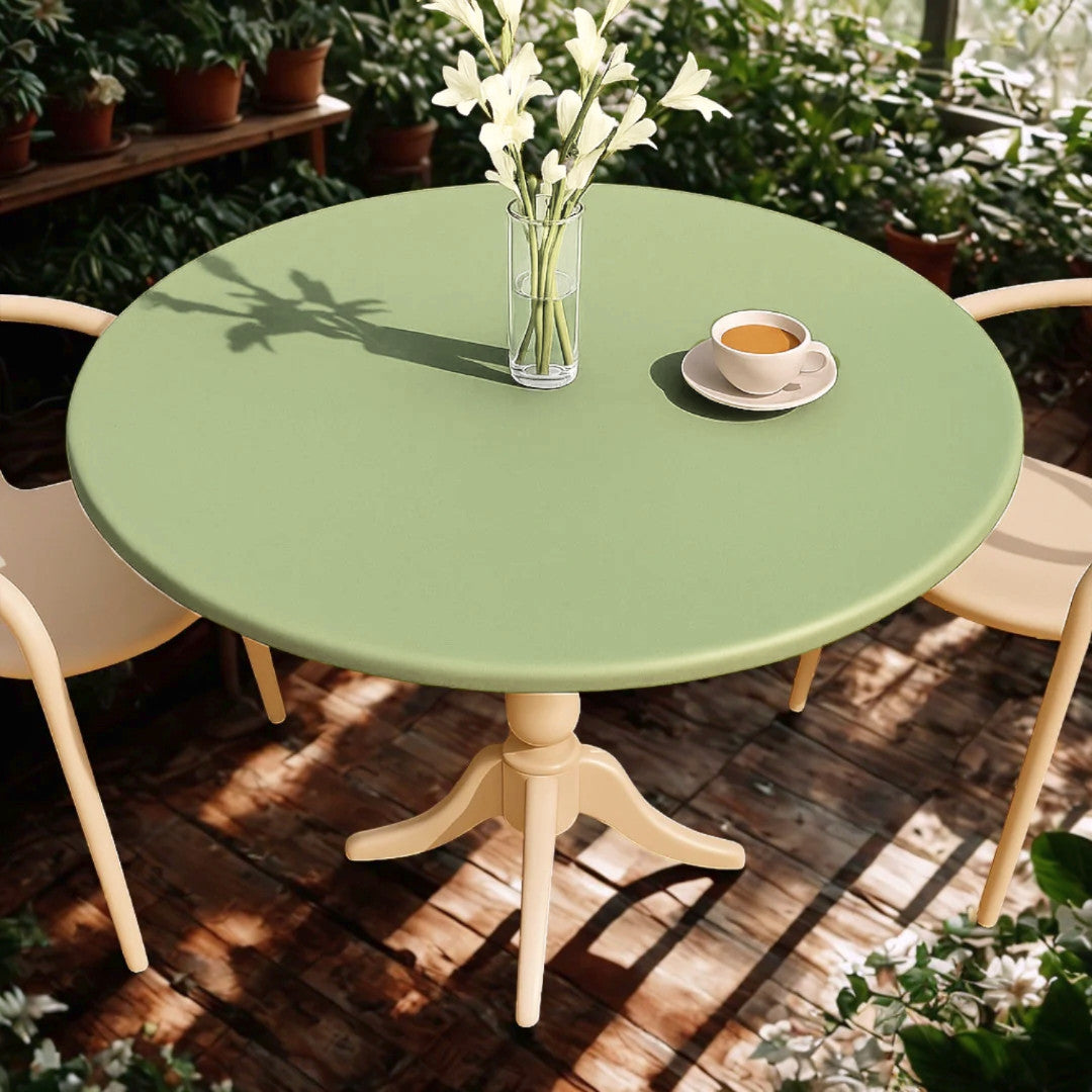 Nordfavn Laurel Green – Einfarbige halbglänzende Wachstuch Tischdecke, Gummizug
