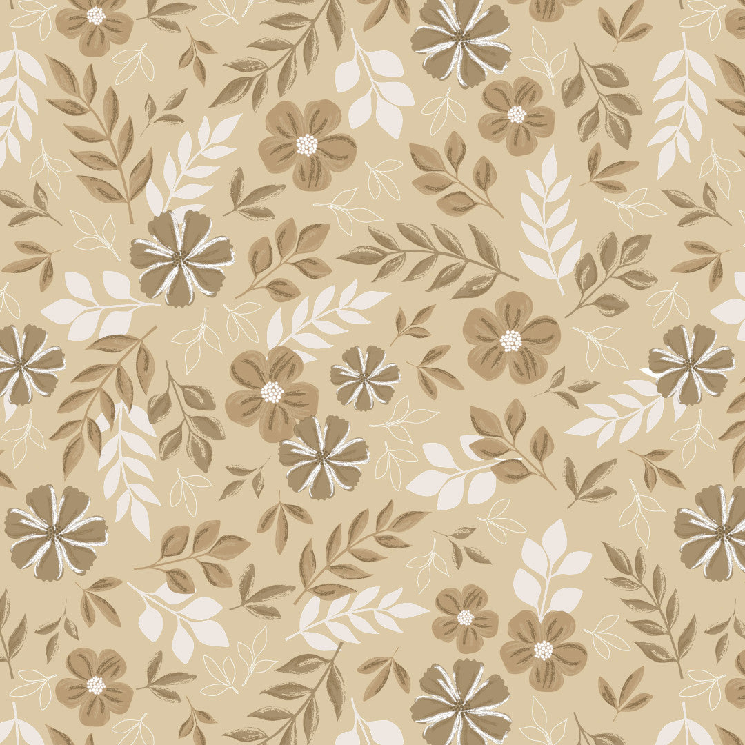 Nordic Bloom Sand – Wachstuch Tischdecke mit ruhigem Blumenmuster
