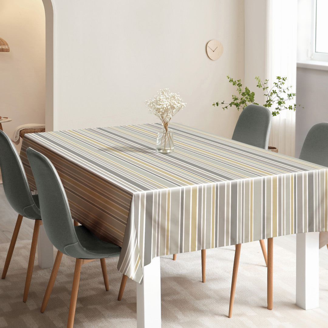 Nordic Stripe Beige – Gestreifte Wachstuch Tischdecke mit leichter Struktur, Ambiente