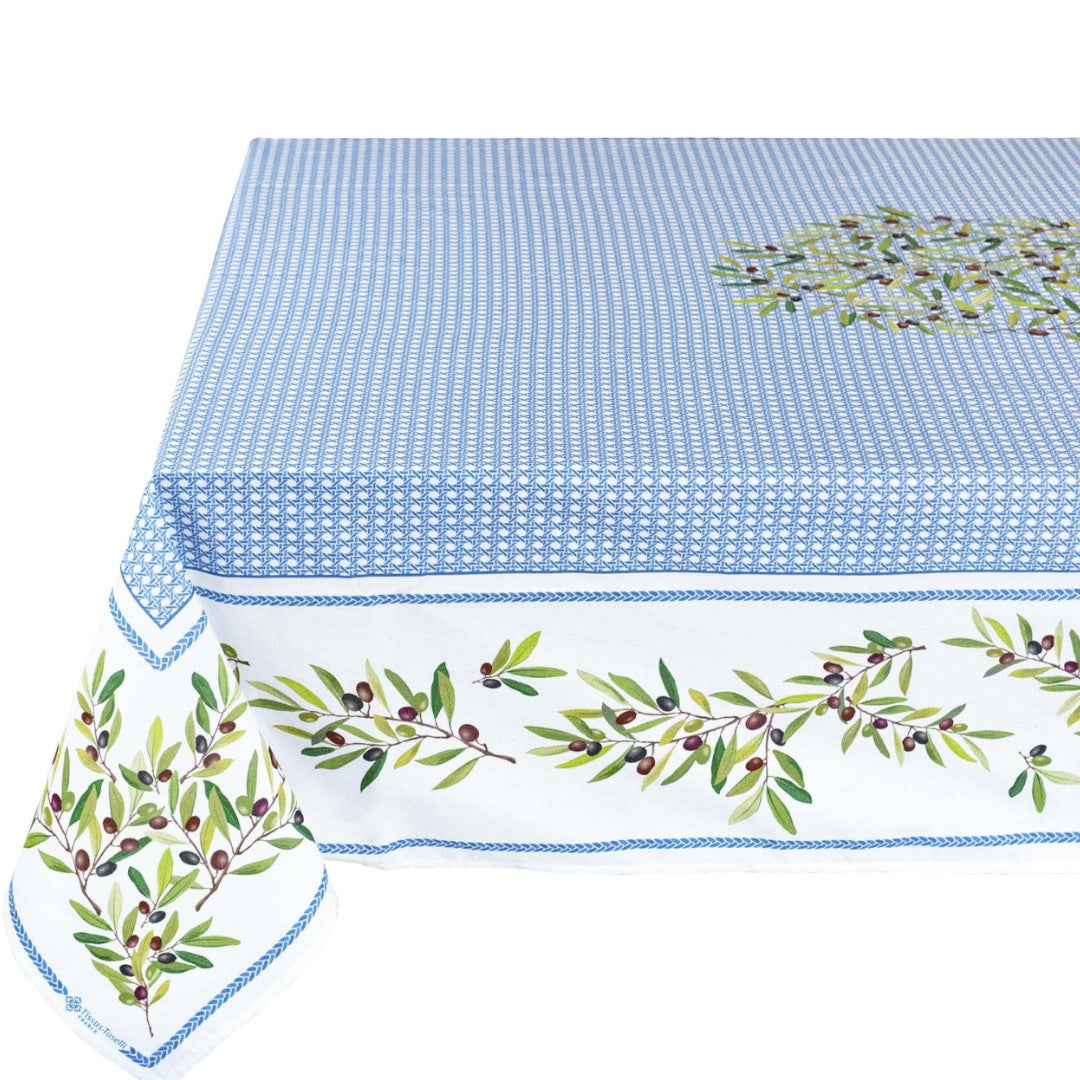 Nyons Blau - Rechteckige acrylbeschichtete Provence-Tischdecke 150 x 250 cm, Ecke