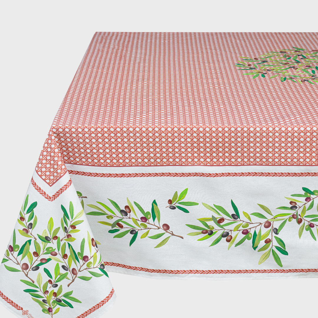 Nyons Terracotta - Rechteckige Provence-Tischdecke 155 x 250 cm, Ecke
