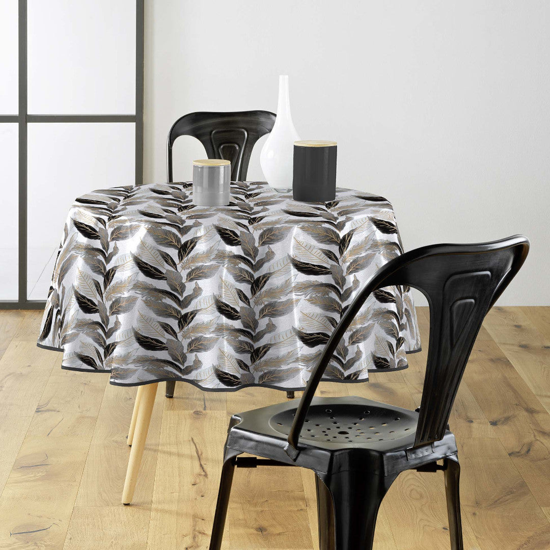 Oralia Metallic - Runde Wachstuch-Tischdecke mit glänzenden Blättern, Ø 155 cm, Ambiente