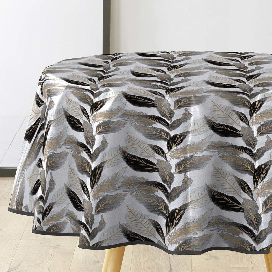 Oralia Metallic - Runde Wachstuch-Tischdecke mit glänzenden Blättern, Ø 155 cm