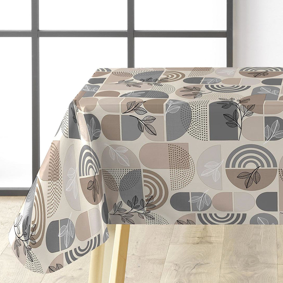 Ovaline Bladform - Wachstuch Tischdecke mit nordischer Geometrie und organischen Details, Ecke