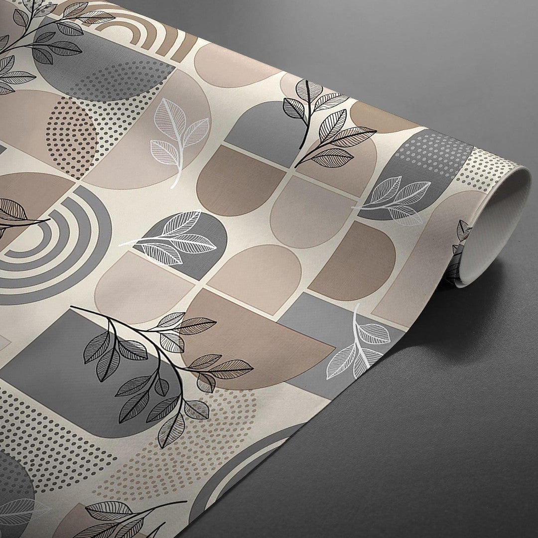 Ovaline Bladform - Wachstuch Tischdecke mit nordischer Geometrie und organischen Details, aufgerollt