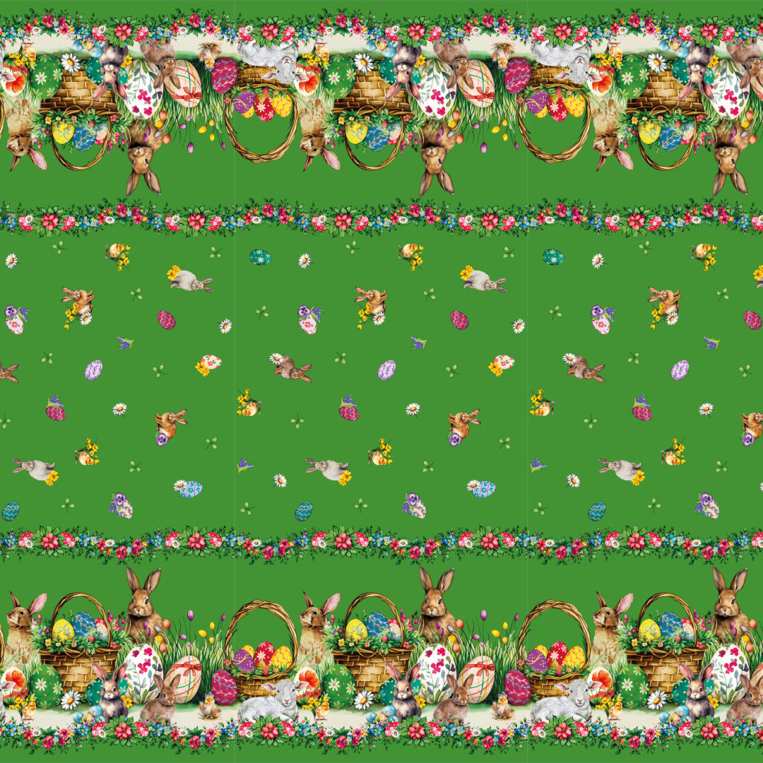 Osterlamm Grün – Oster-Wachstuch Tischdecke mit Lämmern und Osterhasen, Muster