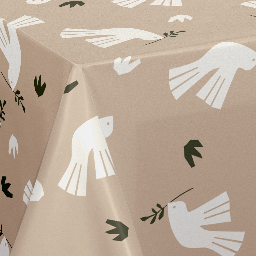Peace is in the Air Cream – Lola Wachstuch Tischdecke mit grafischem Vogelmotiv, Muster