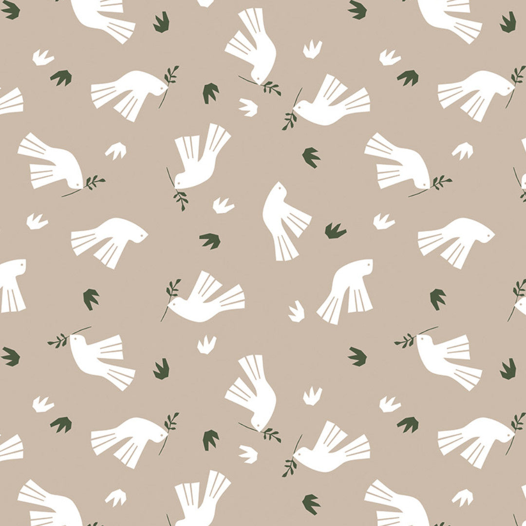 Peace is in the Air Cream – Lola Wachstuch Tischdecke mit grafischem Vogelmotiv, Ecke