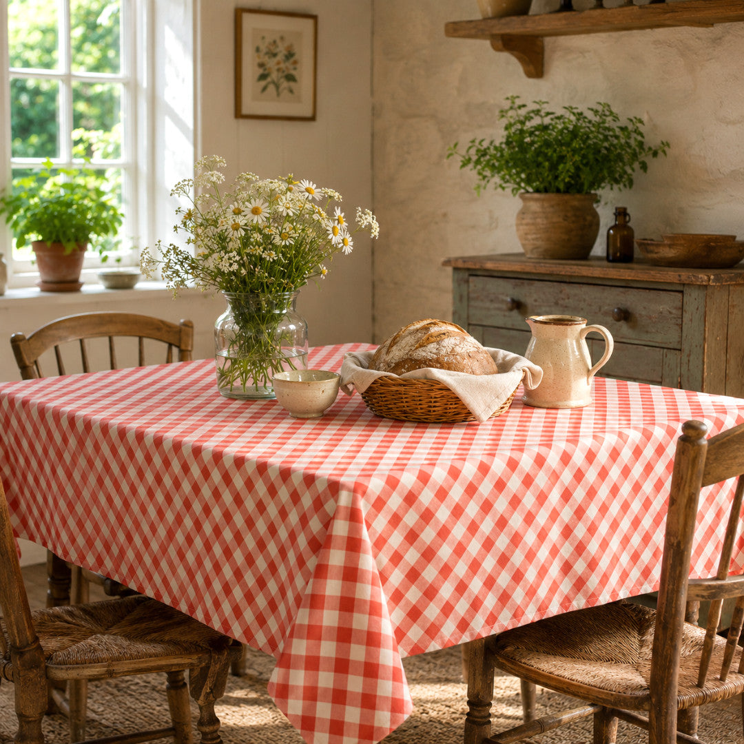 Picnic Red – Karierte Wachstuch Tischdecke mit Textiloptik, Landhausambiente
