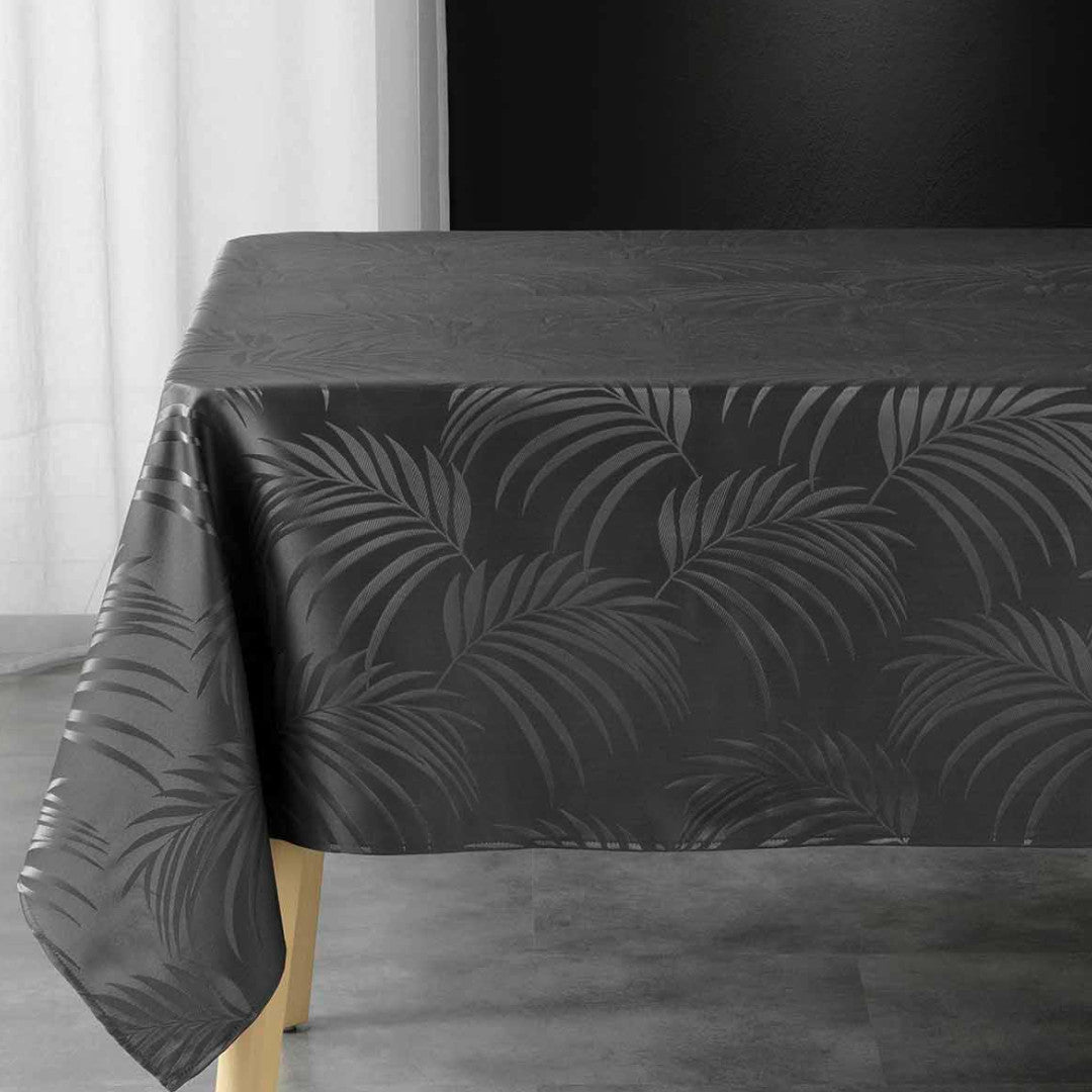 Plumette Charcoal Grey – Damasttischdecke mit gewebtem Palmblattmuster – 140 x 240 cm